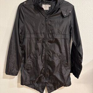 ASOS Windbreaker Jacket Womens 6 Black Hooded Fishtail Hem Lightweight Zip Up